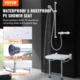 Folding PE Shower Seat, 15.7 x 14.8 Unfolded, Wall Mounted Fold Up Shower Bench with 500 lbs Load Capacity, Space Saving Fold Down Shower Chair for Seniors Pregnant Women Children Adults