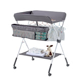 Baby Changing Table, Foldable Diaper Change Station with Side Basket, Adjustable Height Portable Changing Table with Lockable Wheels, Multi-Functional Storage Organizer Nursery, Dark Gray