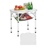 Folding Camping Table, Adjustable Height Portable Side Tables, Aluminum MDF Beach Table with Mesh Layer, Carrying Handle, Lightweight Compact for Outdoor Picnic BBQ Cooking, 24x16in, Silver