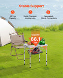 Folding Camping Table, Adjustable Height Portable Side Tables, Aluminum MDF Beach Table with Mesh Layer, Carrying Handle, Lightweight Compact for Outdoor Picnic BBQ Cooking, 24x16in, Silver