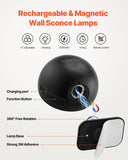 2PCS LED Wall Sconces, Rechargeable Battery Operated Wall Sconces Lamps with Remote Control, 360 Rotation Dimmable Wireless Wall Lights with Adjustable Color Temps, Brightness  4-Level Timer