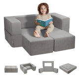 Kids Couch, 4Pcs Modular Kids Play Couch, Toddler Couch Sofa Bed, Kids Chair Seat Playroom Furniture, Child Sectional Sofa with Removable Cover for Kids Girls  Boys, Grey