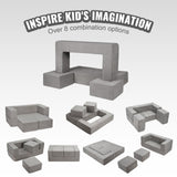 Kids Couch, 4Pcs Modular Kids Play Couch, Toddler Couch Sofa Bed, Kids Chair Seat Playroom Furniture, Child Sectional Sofa with Removable Cover for Kids Girls  Boys, Grey