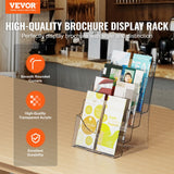 Acrylic Brochure Holder 8.5 x 11 inch, 4-Tier Clear Acrylic Literature Display Stand, Plastic Literature Organizer Flyer Stand  Removable Divider for Office Exhibition, Countertop or Wall Mount