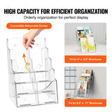 Acrylic Brochure Holder 8.5 x 11 inch, 4-Tier Clear Acrylic Literature Display Stand, Plastic Literature Organizer Flyer Stand  Removable Divider for Office Exhibition, Countertop or Wall Mount