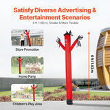Inflatable Tube Man Set, 6 ft Tall, Wacky Waving Inflatable Dancing Tube Guy with 1/15 HP Blower, PP Shell IPX3 Waterproof Blower Fan, for Outdoor Advertising Business Store Party