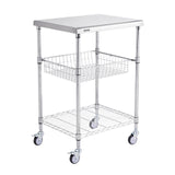 Kitchen Utility Cart, 3 Tiers, Wire Rolling Cart with 470LBS Capacity, Steel Service Cart on Wheels, Metal Storage Trolley with 76mm Basket Curved Handle PP Liner 6 Hooks, for Indoor and Outdoor