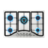 30-inch Gas Cooktop, 5 Burners Built-in Gas Stove Top, Max 12250BTU NG/LPG Convertible Stainless Steel Natural Gas Hob, with Thermocouple Protection for Camping, RV, Apartment