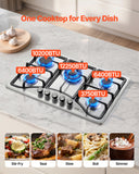 30-inch Gas Cooktop, 5 Burners Built-in Gas Stove Top, Max 12250BTU NG/LPG Convertible Stainless Steel Natural Gas Hob, with Thermocouple Protection for Camping, RV, Apartment
