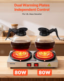 Commercial Coffee Decanter Warm Plate, 80W x 2 Coffee-Carafe Warmer, Dual Warming Plates with Independent Control, Fits 1.8L Standard Glass Decanter, for Coffee Shop, Home, Office  Restaurant