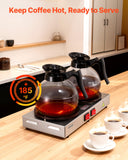 Commercial Coffee Decanter Warm Plate, 80W x 2 Coffee-Carafe Warmer, Dual Warming Plates with Independent Control, Fits 1.8L Standard Glass Decanter, for Coffee Shop, Home, Office  Restaurant