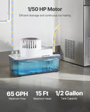 Condensate Removal Pump, 1/50 HP, 65 GPH, 15 ft Lift, 1/2 Gal Tank Automatic AC Condensation Pump with Float Switch  20 ft Hose for Air Conditioner, Dehumidifier, Furnace, Ice Maker Water Drain