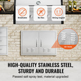 BBQ Access Door, 30W x 21H Inch Double Outdoor Kitchen Door, Stainless Steel Flush Mount Door, Wall Vertical Door with Handles and Vents, for BBQ Island, Grilling Station, Outside Cabinet