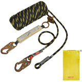 Vertical Lifeline Assembly, 0.55 x 50 Fall Protection Rope with 30 KN Breaking Tension, Polyester Roofing Rope with Steel Snap Hooks, Rope Grab, and Shock Absorber, ANSI Compliant