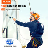 Vertical Lifeline Assembly, 0.55 x 50 Fall Protection Rope with 30 KN Breaking Tension, Polyester Roofing Rope with Steel Snap Hooks, Rope Grab, and Shock Absorber, ANSI Compliant