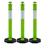 3 Pack Traffic Delineator Posts, 48 inches Traffic Safety Cones with Weighted Base and Reflective Strips, Heavy Duty Delineator Posts for Construction Site, Parking Lot, Crowd Control, Green