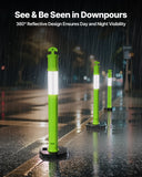 3 Pack Traffic Delineator Posts, 48 inches Traffic Safety Cones with Weighted Base and Reflective Strips, Heavy Duty Delineator Posts for Construction Site, Parking Lot, Crowd Control, Green