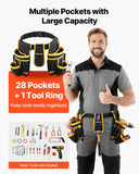 Tool Belt, Magnetic Tool Pouch for Men, 28 Pockets Heavy Duty Adjustable Utility Belt Detachable Work Bag for Electrician, Carpenter, Construction, Work Apron Organizer, Waist Adjust 31 to 48in