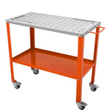36in x 18in Welding Table, 1200lbs Load Capacity Steel Welding Workbench Table on Wheels, Portable Work Bench with Braking Lockable Casters, 4 Tool Slots, 5/8-inch Fixture Holes, Tool Tray