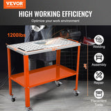 36in x 18in Welding Table, 1200lbs Load Capacity Steel Welding Workbench Table on Wheels, Portable Work Bench with Braking Lockable Casters, 4 Tool Slots, 5/8-inch Fixture Holes, Tool Tray