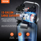 13 Gallon Air Compressor, 2HP 4.6 SCFM@90PSI Oil Free Air Compressor Tank, 66dB Ultra-Quiet Compressor for Tire Inflation, Auto Repair, Woodwork Nailing, Spray Painting (125PSI Max Pressure)