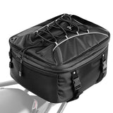 Motorcycle Tail Bag, 22-34 L Expandable Motorcycle Rear Seat Bag with Waterproof Rain Cover, Outdoor Sports Motorbike Luggage Storage Backpack Handbag with Straps, Pocket  Elastic Cord, Black