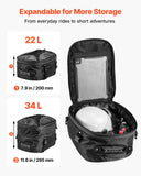 Motorcycle Tail Bag, 22-34 L Expandable Motorcycle Rear Seat Bag with Waterproof Rain Cover, Outdoor Sports Motorbike Luggage Storage Backpack Handbag with Straps, Pocket  Elastic Cord, Black