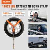 Car Tie Down with Chain Anchors, Lasso Style 2in¡Á120in Tire Straps, 5865 LBS Working Load, 11023 LBS Breaking Strength, with Heavy Duty Ratchets for Passenger Car, ATV, SUV, UTV, Truck, 4-Pack