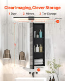 Medicine Cabinet, 14 x 24 inches, Medicine Cabinet for Bathroom with Mirror, Aluminum Frame Bathroom Wall Cabinet, 2-layer Adjustable Shelves, Recessed  Wall-mounted Installation