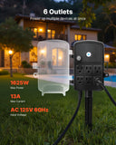 Outdoor Power Stake, 100 FT Extension Cord, Outdoor Power Strip Weatherproof with Cover and Overload Protection, 6 Outlets, 13A/1625W, Waterproof Multi-Outlet Yard Stake for Christmas Lights