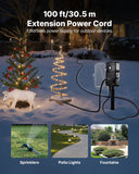 Outdoor Power Stake, 100 FT Extension Cord, Outdoor Power Strip Weatherproof with Cover and Overload Protection, 6 Outlets, 13A/1625W, Waterproof Multi-Outlet Yard Stake for Christmas Lights