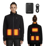 Heated Fleece Jacket for Women, Heated Sweatshirt with 7.4V 16000mAh Rechargeable Power Bank Pack, 6 Heating Zones, 3 Temp Levels, 3h/6h/10h Warmth, for Winter Outdoor Camping, Black, XL Size
