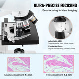 Compound Trinocular Microscope, 40X-5000X Magnification Trinocular Compound Lab Microscope with Two-Layer Mechanical Stage, External Interface, LED Illumination and Microscope Slides Included
