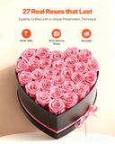 Forever Flowers, 27 Preserved Roses in a Heart Shape Box, Eternal Flowers Immortal Bouquet Birthday Present for Women Her Wife Mothers, Anniversary, Valentines Day,Christmas, Pink