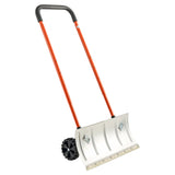 Snow Pusher Shovel with Wheels, 24 in Wheeled Snowplow Shovel with Bi-Directional Angled Blade  90 Degree Adjustable Handle, Metal Winter Shovels, Portable Snow Removal Tool for Driveway Garden