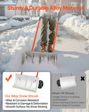Snow Pusher Shovel with Wheels, 24 in Wheeled Snowplow Shovel with Bi-Directional Angled Blade  90 Degree Adjustable Handle, Metal Winter Shovels, Portable Snow Removal Tool for Driveway Garden