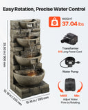 Outdoor Water Fountain, 35.63 in Height Fountain and Waterfall, 4-Tier Floor Standing Cascading Fountains with LED Light and Pump, Block Stack Style, for Outdoor Indoor Garden, Patio  Backyard