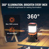 LED Camping Lantern, All-in-one, 1000LM, 360 Illumination, 4 Lighting Modes, Battery Powered Light, Outdoor Robust Flashlight, Built to Last Light, Ideal for Hiking Fishing Outages Repairs