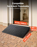 Rubber Threshold Ramp, 4\in Rise Threshold Ramp Doorway, 3 Channels Cord Cover Rubber Solid Threshold Ramp, Rubber Angled Entry Rated 2200 Lbs Load Capacity for Wheelchair and Scooter
