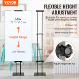 Poster Stand, Adjustable Height Up to 75in, Double-Sided Heavy Duty Pedestal Sign Holder, Floor Standing Sign Holder Banner Stand with Shock-absorbing Base for Display, for Board and Foam, Black