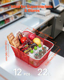Shopping Baskets, 12 PCS, 22L Stackable Metal Grocery Baskets with Handles, Dense Mesh Structure, Holds up to 44 lbs, Portable for Grocery, Retail, Stores, Supermarket, Bookstore, Home Use, Red