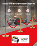 Stanchion Post, 8 Pcs Crowd Control Barrier Set with Red Carpet, 6 Red Velvet Ropes, Stainless Steel Gold Stanchion Post Queue with Hollow Base for Theater, Party, Wedding, Exhibition (Gold)