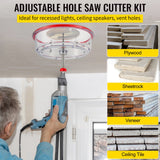 Adjustable Hole Saw Cutter Kit, 1-5/8in to 8in (40-200 mm), Two Replaceable Pilot Drill Bits, Twin Blade Recessed Hole Saw with PC Dust Shield, for Recessed Lights, Ceiling Speakers, Vent Holes
