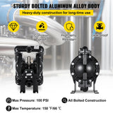 Air-Operated Double Diaphragm Pump 1 inch Inlet Outlet Aluminum 35 GPM Max 120PSI, Nitrile Diaphragm, QBY4-25L-1inch-35