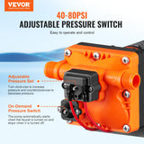 Water Diaphragm Pump, 12V DC, 3.5 GPM Flow, 55 PSI Rated Pressure (40-80 PSI Adjustable), 1/2in MNPT Self Priming Sprayer Pump with Pressure Switch for RV Camper Marine Boat Lawn, FCC Certified