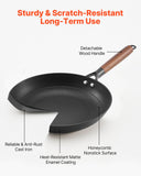 Cast Iron Skillet, 3-Piece Frying Pan Set (8, 10, 12 in), Nonstick Skillets with Detachable Wood Handle, Pre-Seasoned Chefs Pan, Kitchen Cookware for Gas, Electrical, and Induction, Black