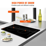 Electric Cooktop, 2 Burners, 12 Induction Stove Top, Built-in Magnetic Cooktop 3000W, 9 Heating Level Multifunctional Burner, LED Touch Screen Child Lock  Over-Temperature Protection