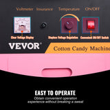 Electric Cotton Candy Machine, 1000W Candy Floss Maker, Commercial Cotton Candy Machine with Stainless Steel Bowl, Sugar Scoop, and Drawer, Perfect for Home Kids Birthday, Family Party Pink