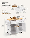 Kitchen Island Cart with Solid Wood Top, 35.4in Width Mobile Carts with Storage Cabinet, Rolling Kitchen Table with Spice Rack, Towel Rack, and Drawer, Portable Islands on Wheels, White