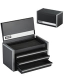 Metal Tool Box, 8.6-inch, Portable Metal Tool Box with 3 Drawers, Small Tool Chest with EVA Liners and PP Feet Pads, Heavy-Duty Steel With Ball Bearing Opening and Powder Coated Finish, Black